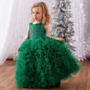 Size 8-10 yrs Girls Charming Green  Kids Formal Dress